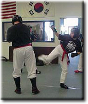 Red Belt adult taekwondo sparring